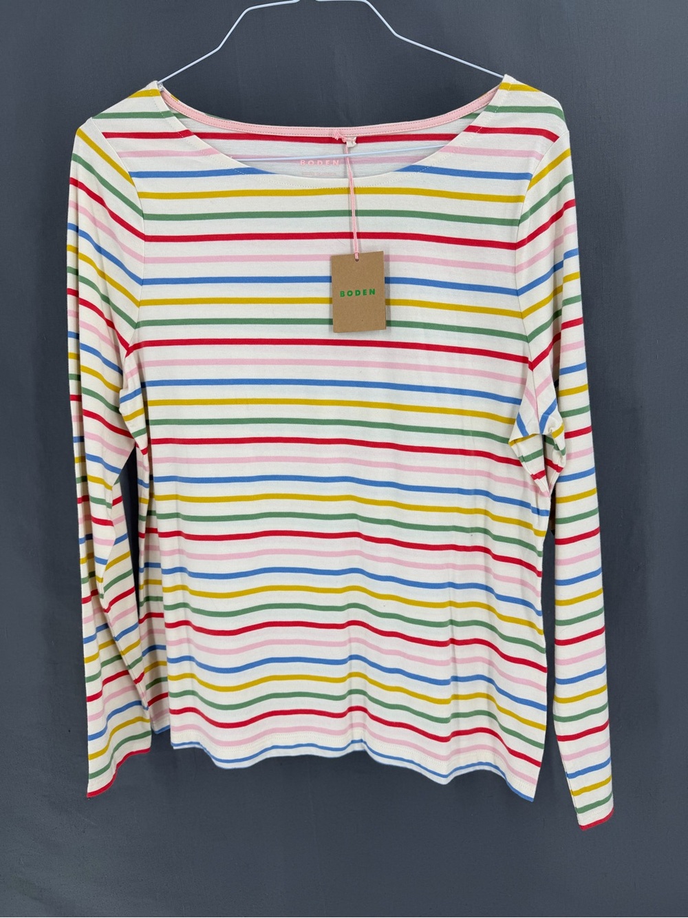 BODEN NWT Ella Breton-Soft Rainbow Long Sleeve Cotton Tshirt Top - Picture 3 of 5